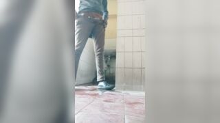 Guy Wanking His Huge Cock in the Bathroom