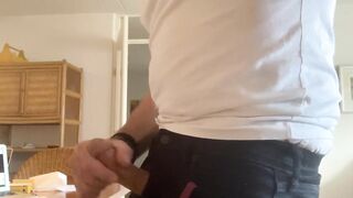 Black jeans jerk-off and cum. Second cum of the day. Verbal