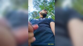 Big Uncut Cock Latino Jerking Outdoors in the Woods and Eating His Tasty Cum Careful Not to Get Caught