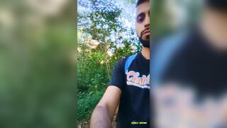 Big Uncut Cock Latino Jerking Outdoors in the Woods and Eating His Tasty Cum Careful Not to Get Caught