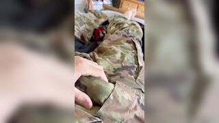 Just an Army Soldier Rubbing His Cock Through His Ocps Military Uniform