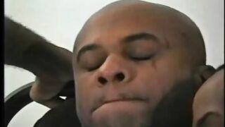 Black Twink Gets His Ass Boned by a Bald Man with Huge Dick in Bareback Style