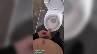 Cute 18 teen boy can't hold pee during work so peeing in the public toilets and plays with cock 4K