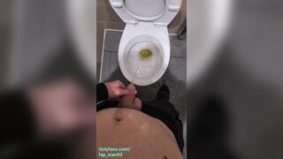 Cute 18 teen boy can't hold pee during work so peeing in the public toilets and plays with cock 4K