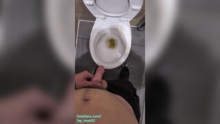 Cute 18 teen boy can't hold pee during work so peeing in the public toilets and plays with cock 4K