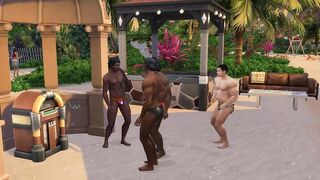 Black gay hunks fuck white twinks in their beach house - Part 1