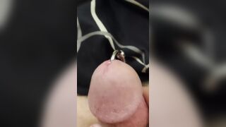 First Time Jerking off and Cumming with a Pierced Cock