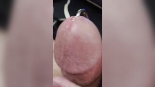 First Time Jerking off and Cumming with a Pierced Cock