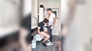 Gay Fun in the Bathroom: 2 Cocks and 2 Cumshots in a Flashlight