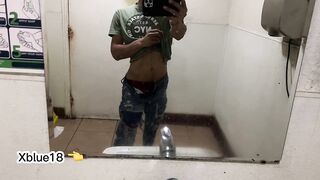 I'm recording a new porn video in the city's public bathroom