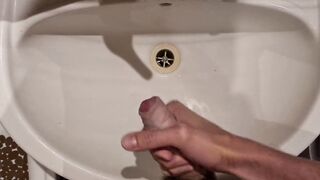 Quick morning masturbation before going to work with cum to the sink close up 4K