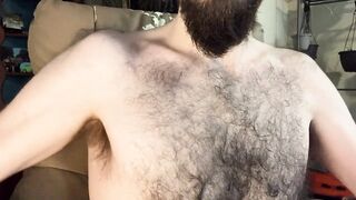 Showing off my very hairy chest and armpits