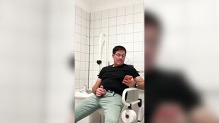 Jerking off in a public restroom at the medical building. Unedited