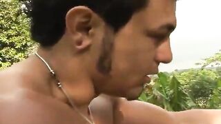 Muscular Guy Destroys His Gardener Tight Asshole Outside