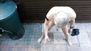 Grandpa Daddy Outdoor Exhibitonist Jerking Sexshow Cumshot