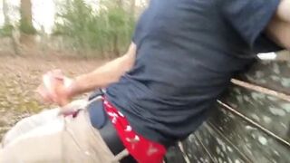 Jerking off in public park on the bench