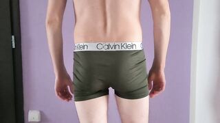 CALVIN KLEIN BOXERS SHOW - Trying on my Calvin Klein boxers, hairy dick close up 4K