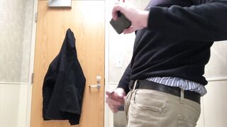 Public bathroom jerk-off and cum