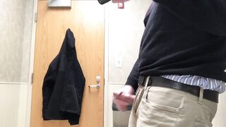 Public bathroom jerk-off and cum