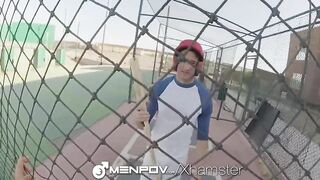 HD Pov - Baseball player takes hard bat in the ass