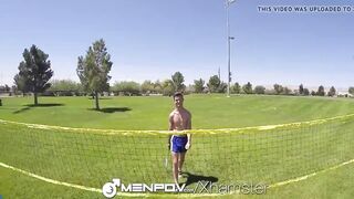 Pov Two guys fuck after badminton park fun